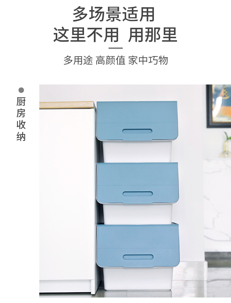 The manufacturer wholesals front-opening storage boxes for children, toys, snacks, thickened and stackable flip covers, and household clothes storage boxes pic 13