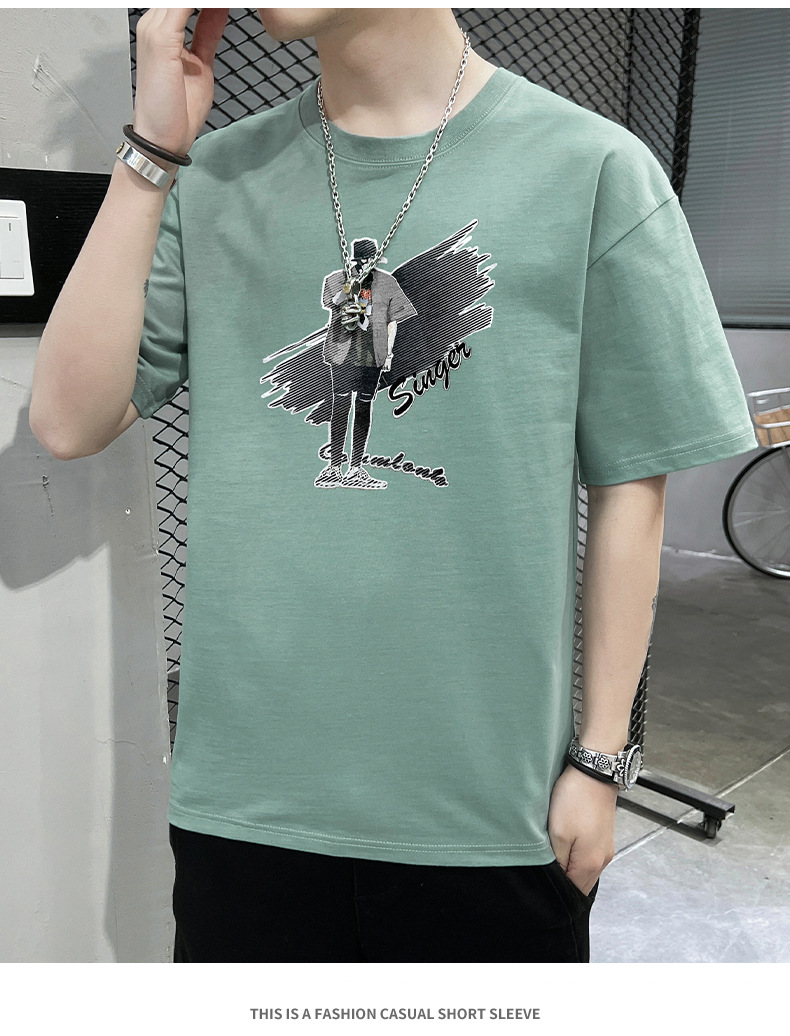 Short-sleeved T-shirt for men, 2022 Summer new Korean style trendy ins loose T-shirt, mid-sleeved cotton trendy brand, large size pic 61