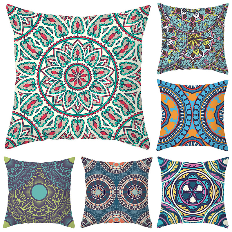 波西米亚风格复古抱枕套桃皮绒印花跨境家居装饰靠枕靠垫民宿沙发详情2