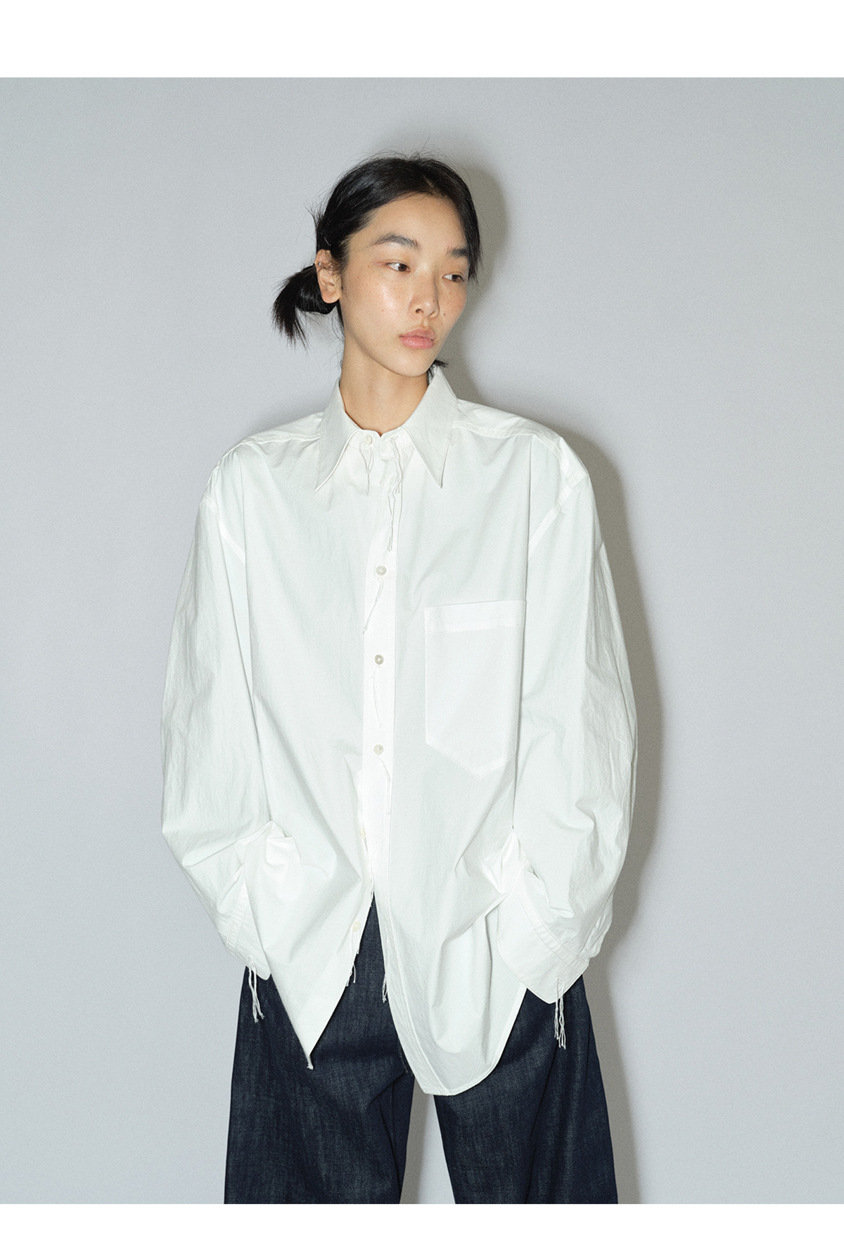 [识时]新品盐缩匹马棉宽松休闲百搭翻领长袖纯色衬衫上衣女V8465详情8