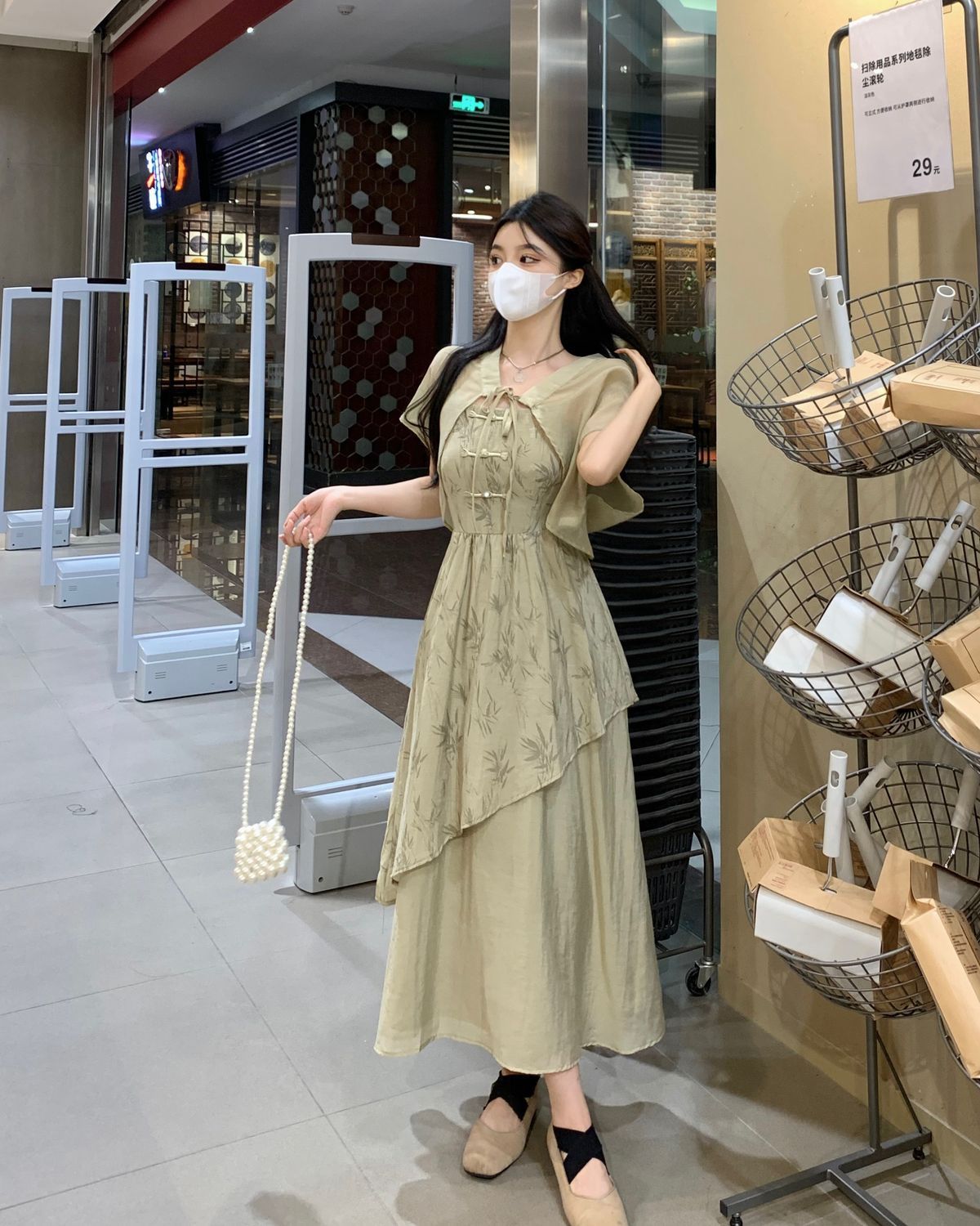 国潮竹叶国风汉服不规则吊带连衣裙女夏大码胖mm新中式收腰显瘦两件套详情27