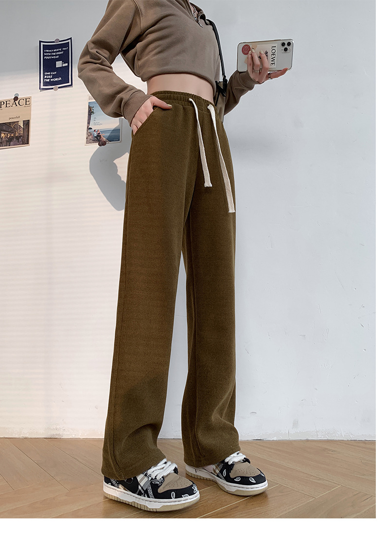 New autumn and winter European cotton fleece wide-leg pants for women: high-waisted, slimming, loose, drawstring, versatile, straight-leg, drape, pocket casual pants pic 19