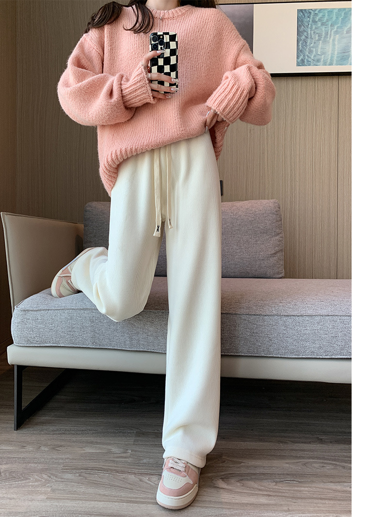 秋冬新款欧棉绒阔腿裤女高腰显瘦宽松抽绳百搭直筒垂感口袋休闲裤详情18