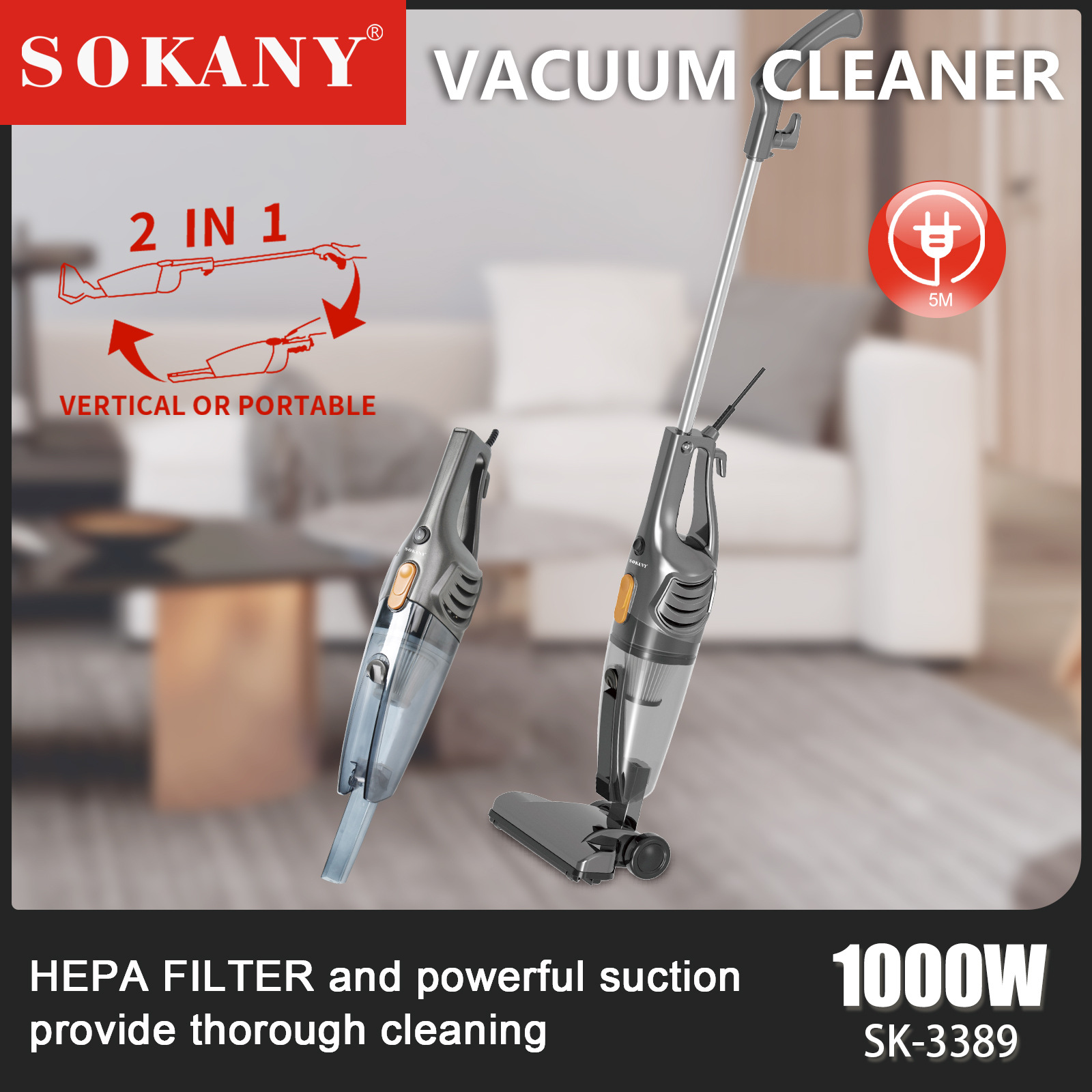 Cross-border SOKANY3389 vacuum cleaner, household multi-functional handheld vacuum cleaner, mite and dust removal wired vacuum cleaner pic 5