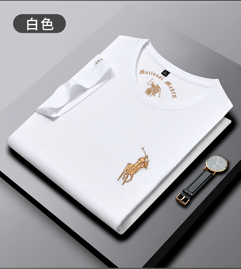 Runengboro verano 2024 nuevo estilo joven hombre camiseta cuello redondo manga corta jade seda bordado tendencia joven hombre camiseta pic 15