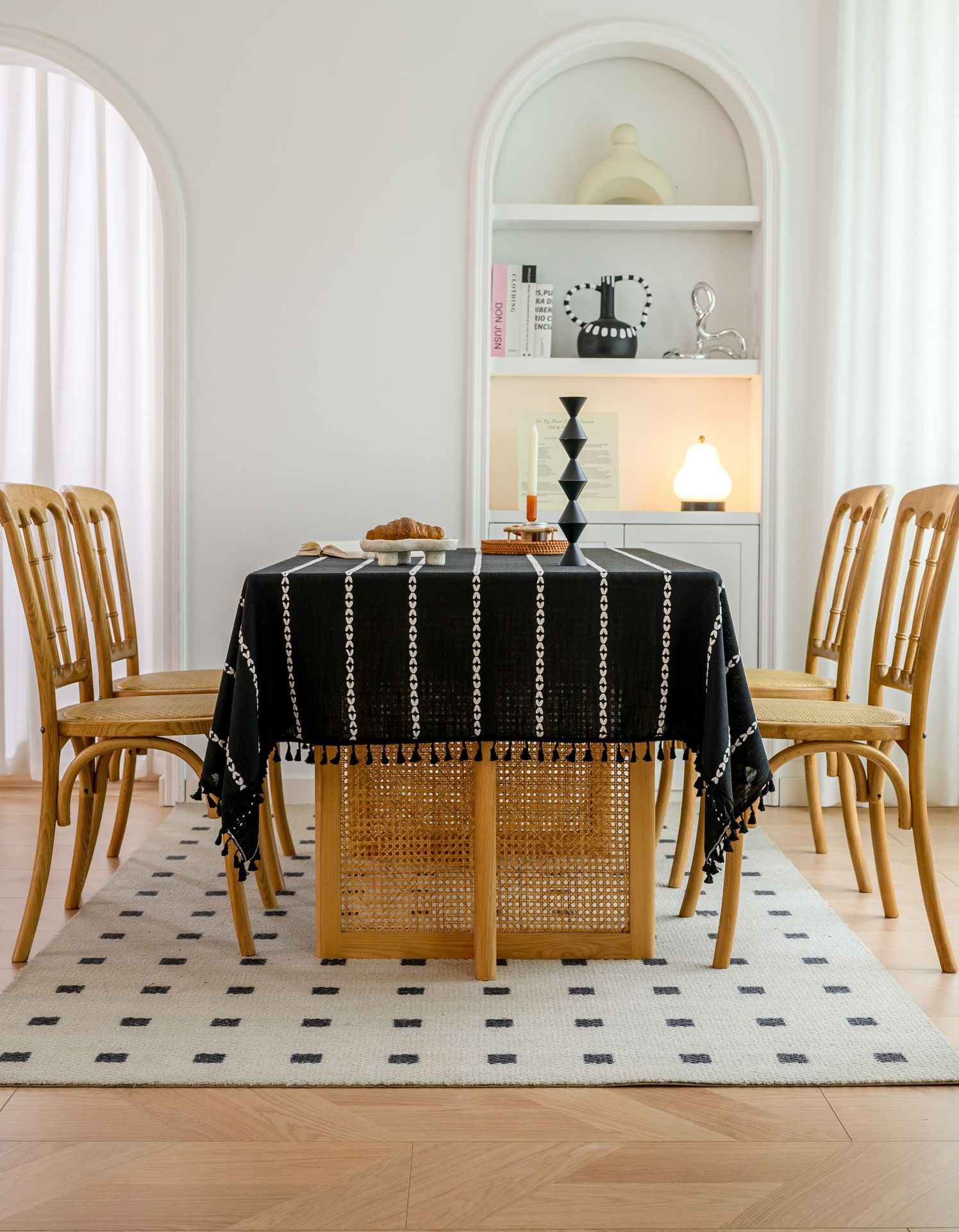 Cross-border three-dimensional embroidered striped tablecloth, popular black solid color, white cotton and linen tablecloth cover, fabric outdoor party pic 23