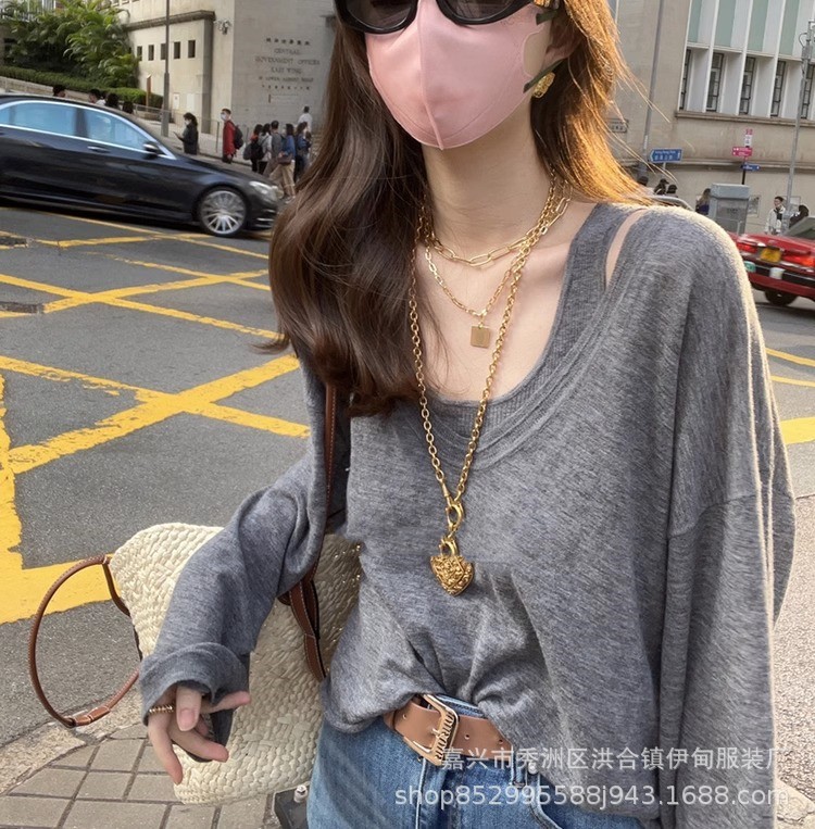 A two-piece set of woolen sun protection long-sleeved knitted top and vest for women in Spring/Summer 2024, featuring a thin, loose and casual cardigan T-shirt pic 10