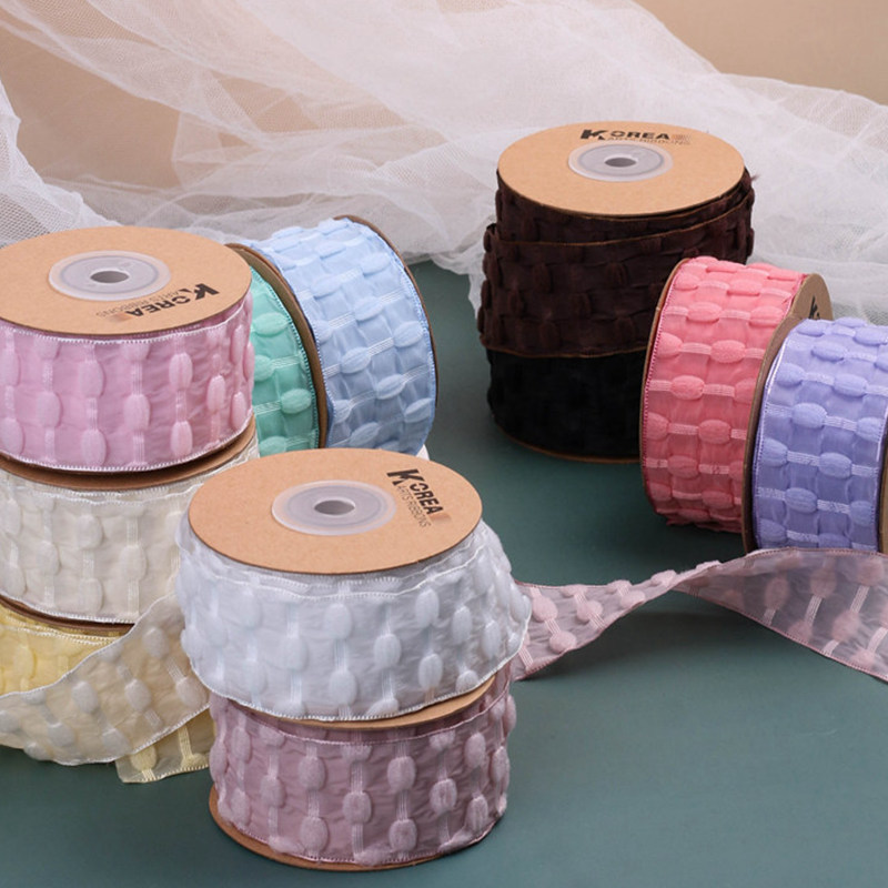 Korean-style plush bean chiffon ribbon DIY bow tie hair accessory bow tie hat gift flower packaging bean dot woven ribbon pic 6