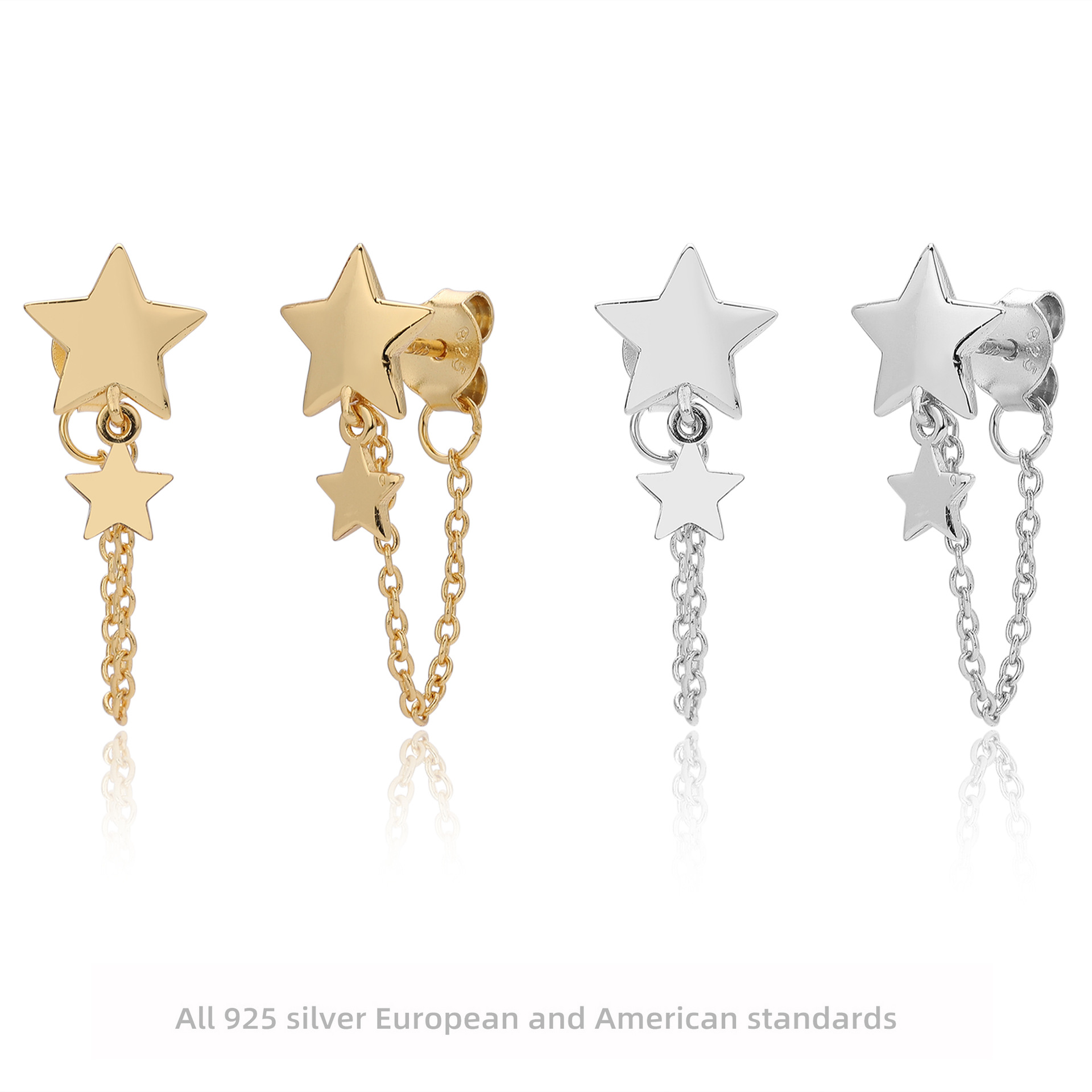 跨境热销s925纯银耳钉六爪镶锆石亚马逊爆款时尚简约骨钉现货批发详情9