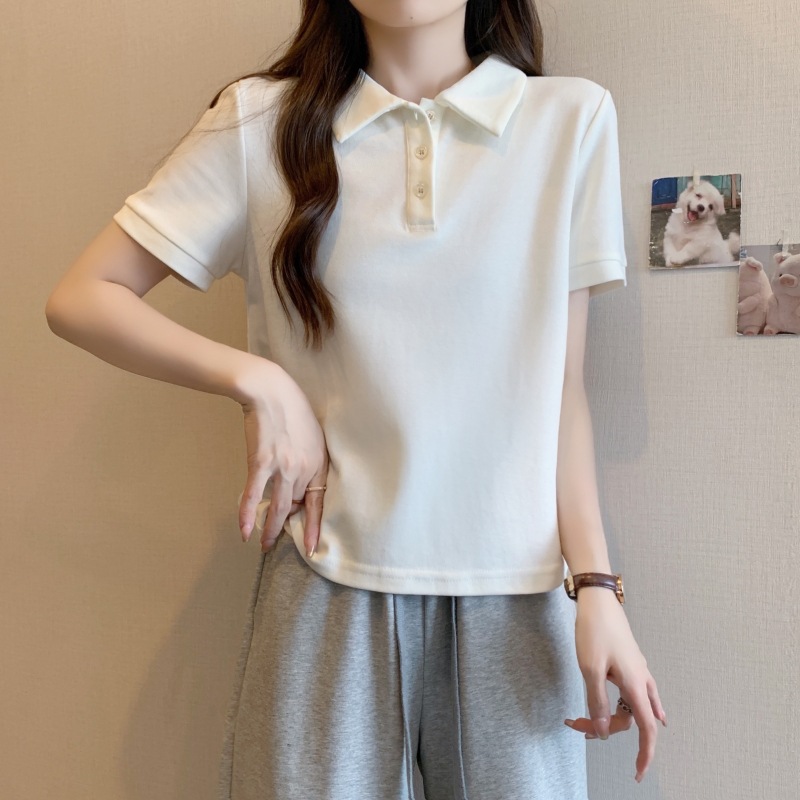 2024夏装polo领短袖T恤女衬衫减龄宽松休闲百搭新款正肩大码上衣详情7
