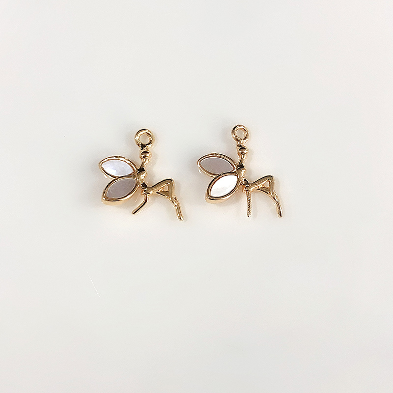 14k包金铜镀金海水贝天使吊坠珍珠空托手链项链挂坠DIY配件新详情4