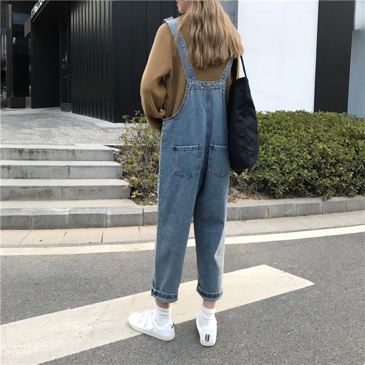 Summer new denim overalls for women, Korean style loose high-waisted, trendy and versatile, slimming straight-leg ins pants pic 9