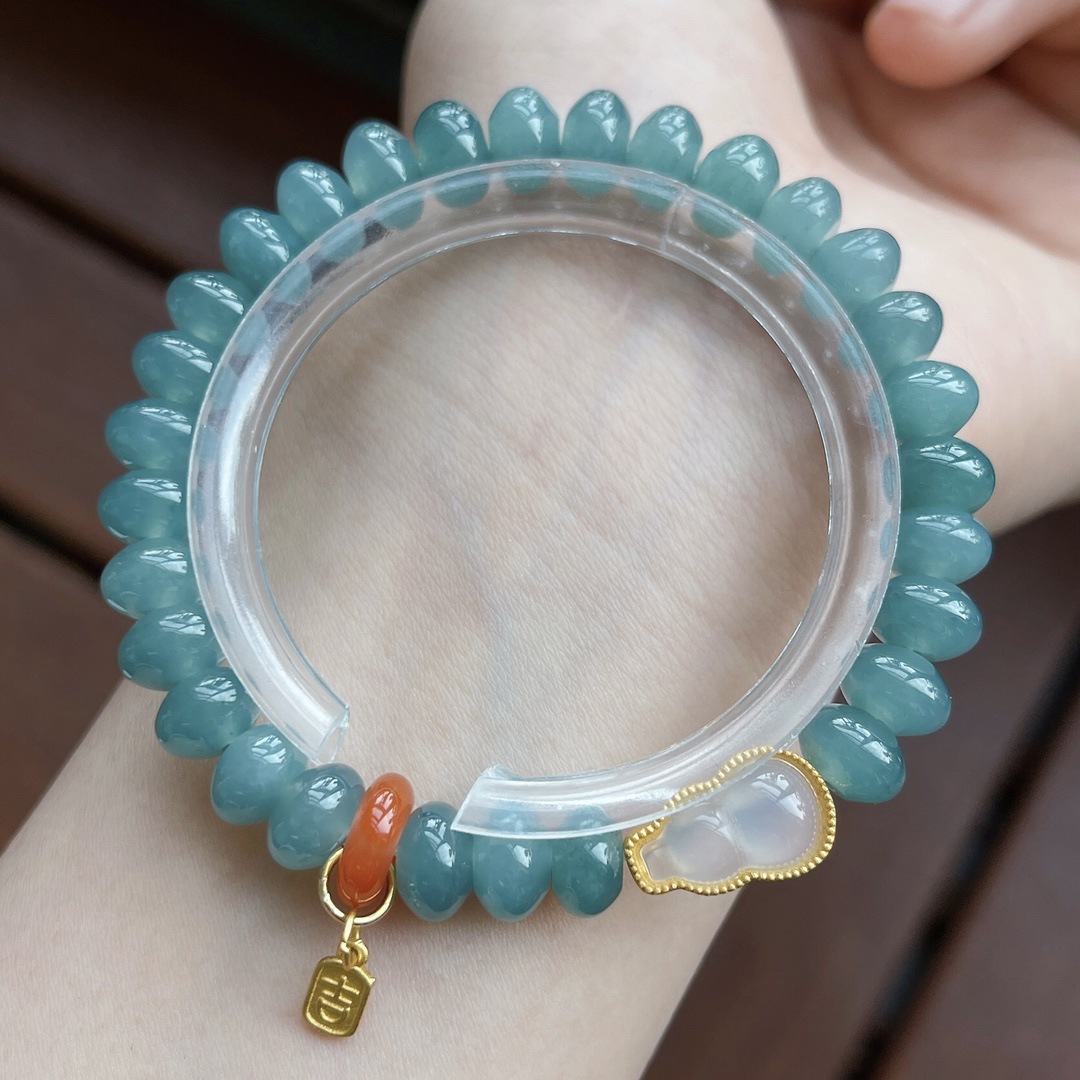 Amazon AliExpress New Chinese-style natural blue water drum bead A-grade jade bracelet for women, light luxury 925 silver inlaid rabbit jewelry pic 39