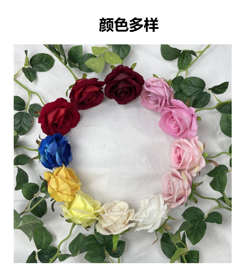玫瑰仿真花绒布单支圆玫手捧花墙婚庆用品装饰假花插花家居户外详情2