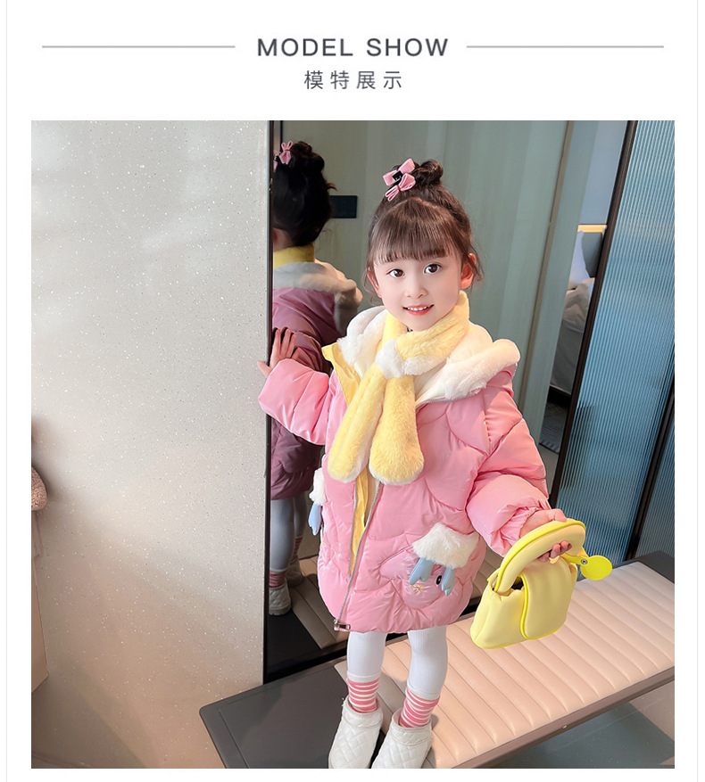 Thickened cotton-padded jacket for girls 2023, stylish deer antler cotton-padded jacket, long coat for little girls, winter cartoon cotton-padded jacket pic 4