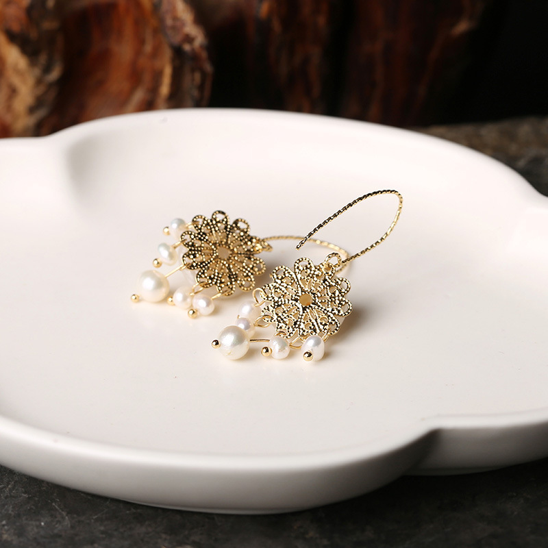 Jade Peace Pendant earrings, 14k gold inlaid, handcrafted natural pearl long tassel earrings, elegant and versatile earrings for women pic 11