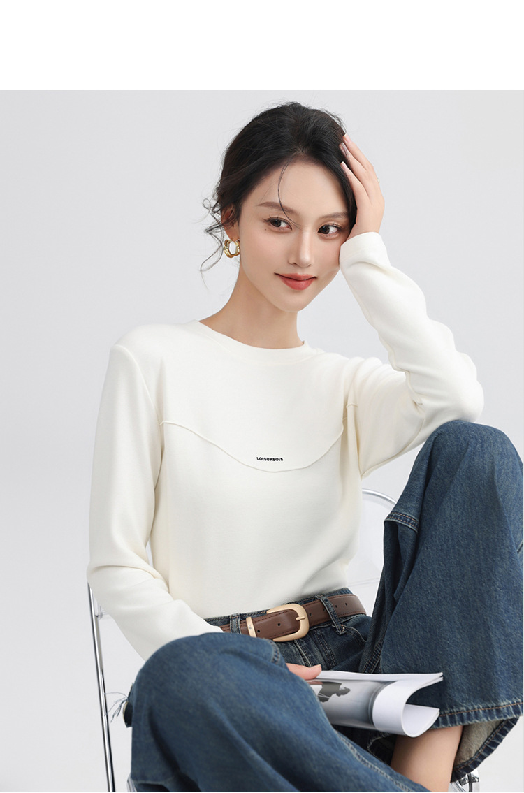 300克德绒加绒加厚圆领打底衫秋冬新款自发热时尚长袖t恤女上衣详情10