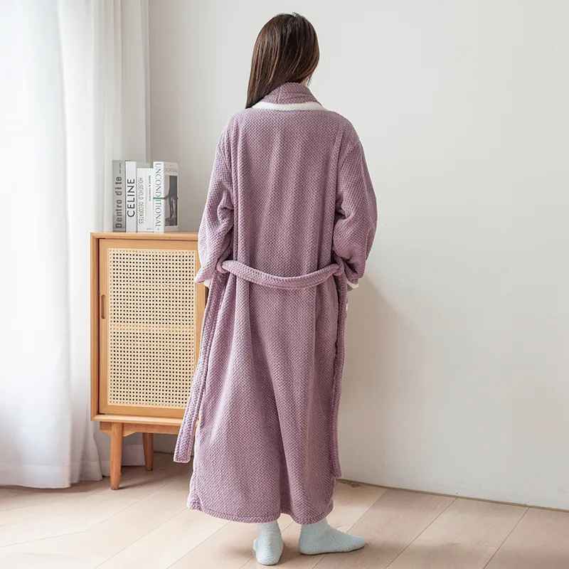 2023 franela pareja pareja albornoz largo coral fleece simple y suelto albornoz hombre y mujer engrosado tamaño grande albornoz pic 3