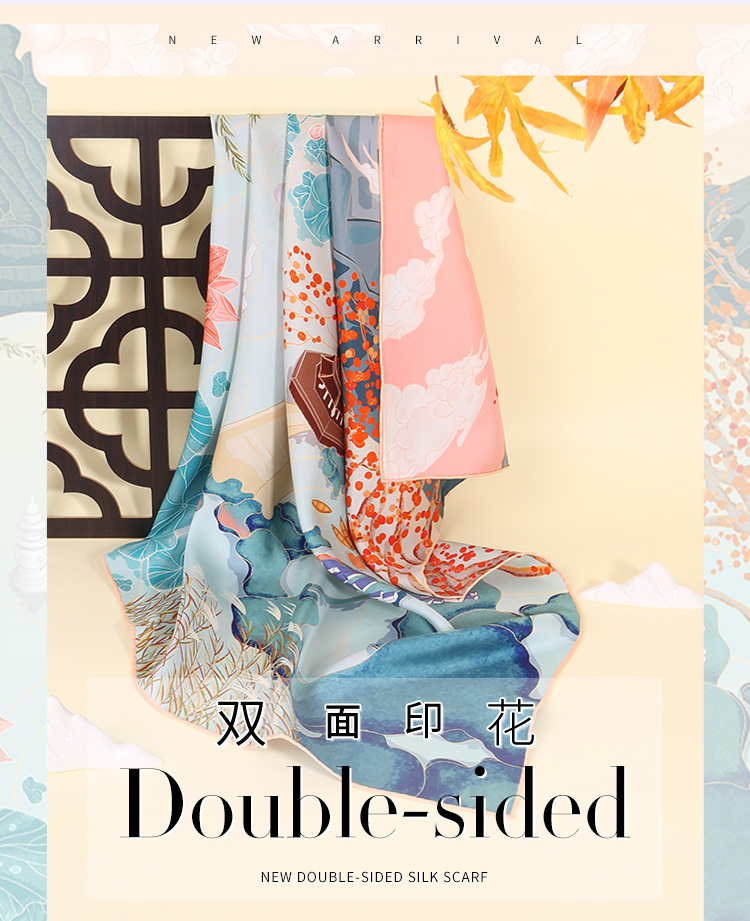 Double-sided digital silk large square scarf 90cm, Chinese style scarf, heavyweight 16mm mulberry silk scarf processing on behalf of others pic 27