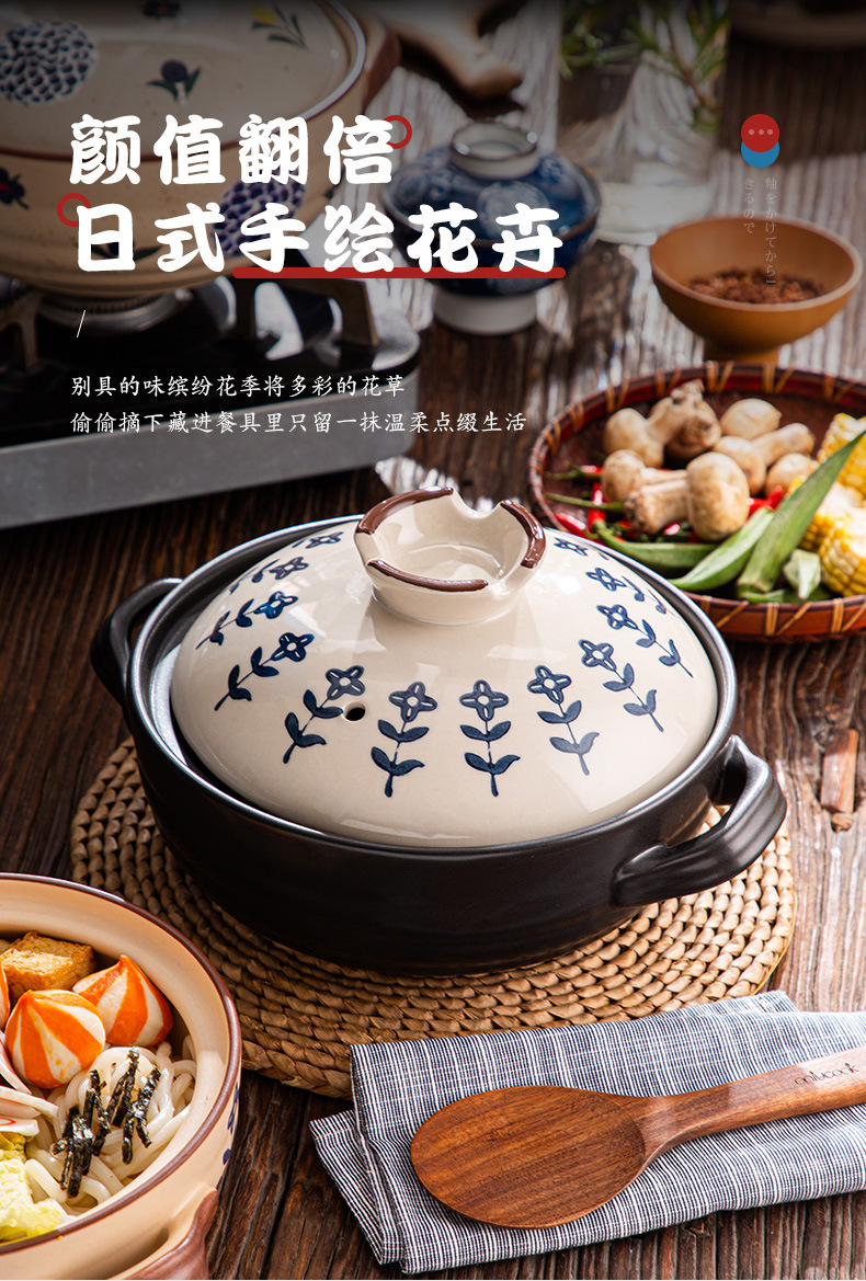 Wide-mouthed clay pot Japanese-style hand-painted home coarse earthenware stewing pot heat-resistant ceramic 煲仔饭 open flame small earthenware pot for one person pic 10