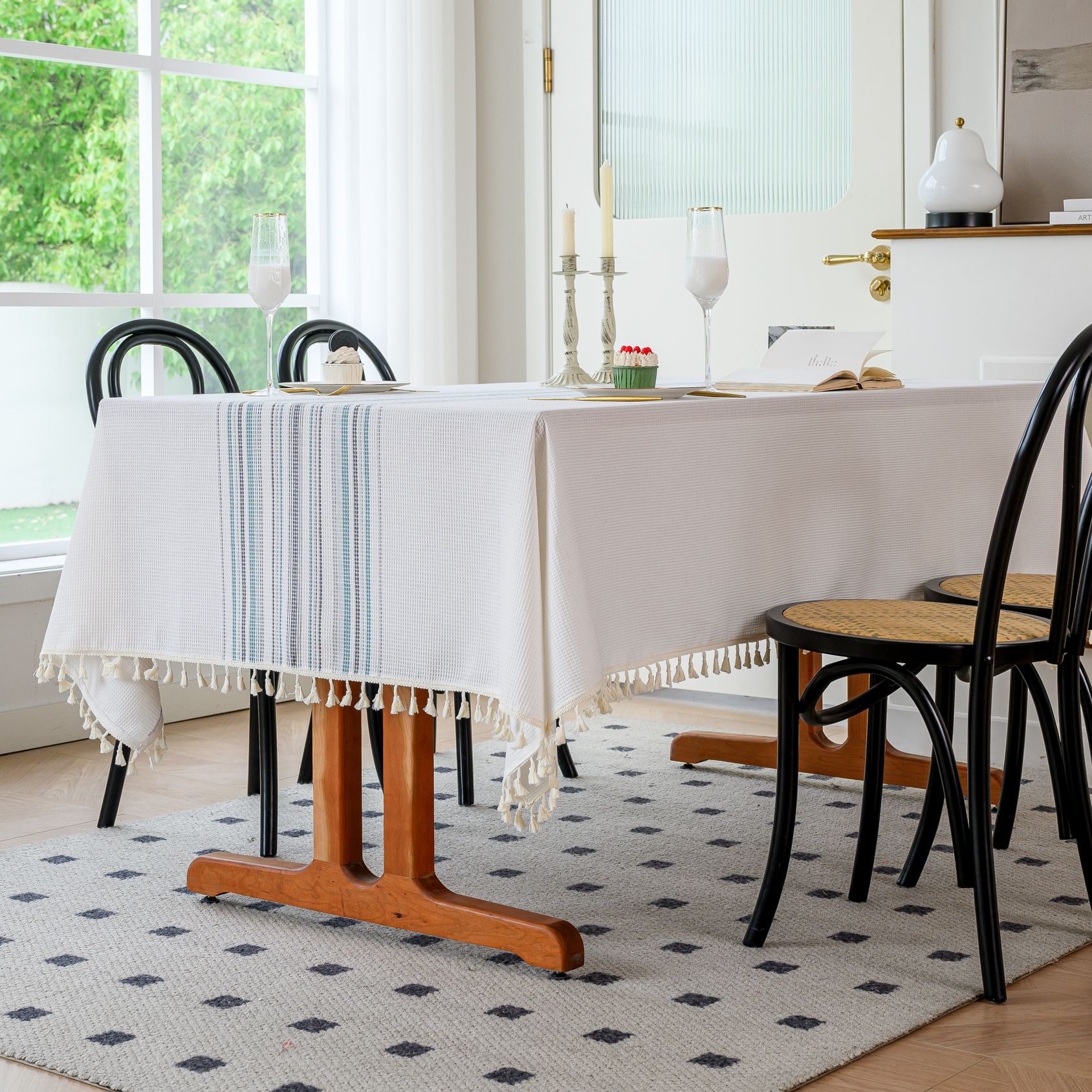 Wholesale of American-style country solid-color household rectangular table fabric, soft and breathable waffle striped coffee table cover fabric pic 56