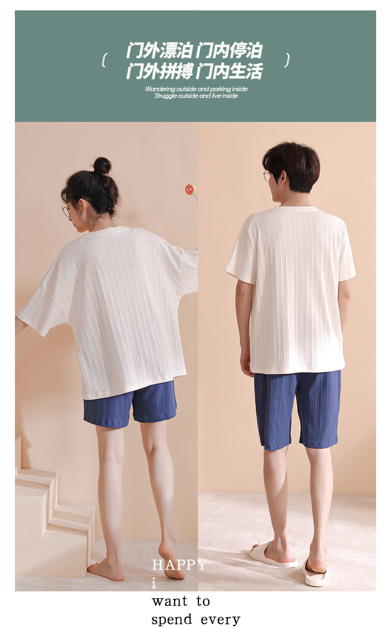 Novedades pareja manga corta pantalones cortos pijamas mujer verano slim algodón peinado hombre traje de hogar suelto casual cartoon pic 136