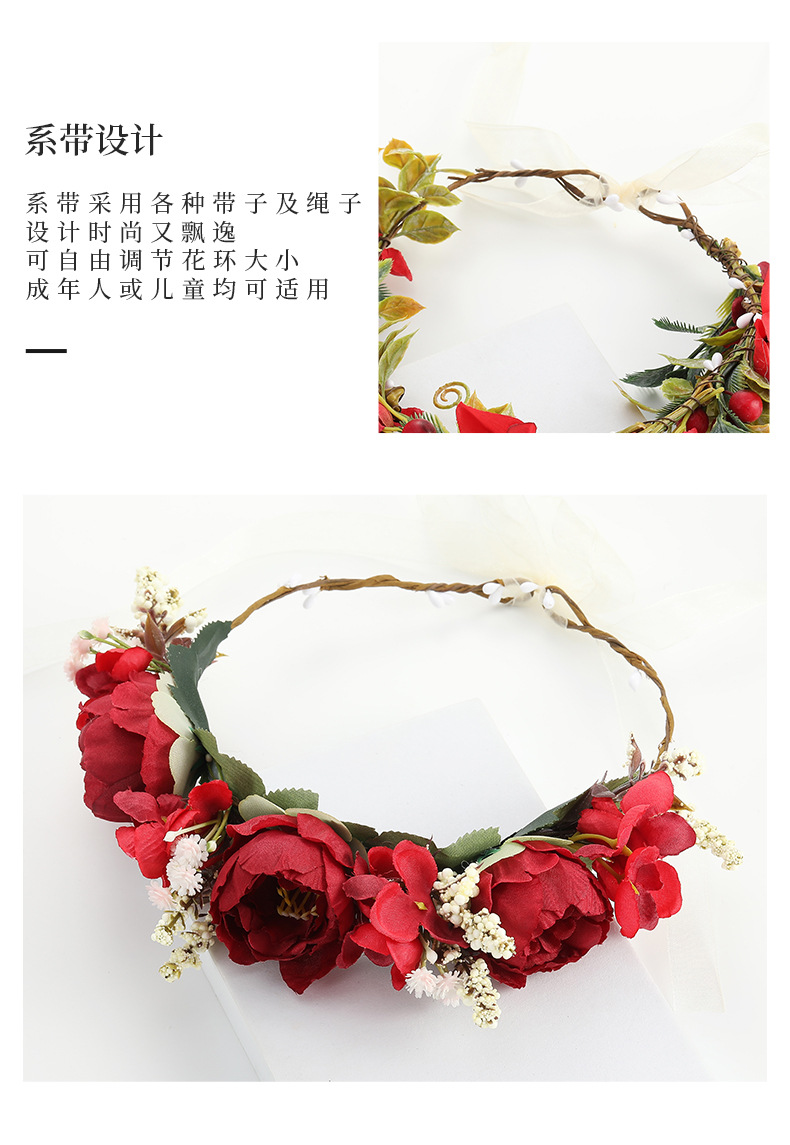 Wholesale of cross-border European and American AliExpress fashion flower wreath headwear, rose bride seaside vacation hair bands, and simulated flower hair accessories pic 7