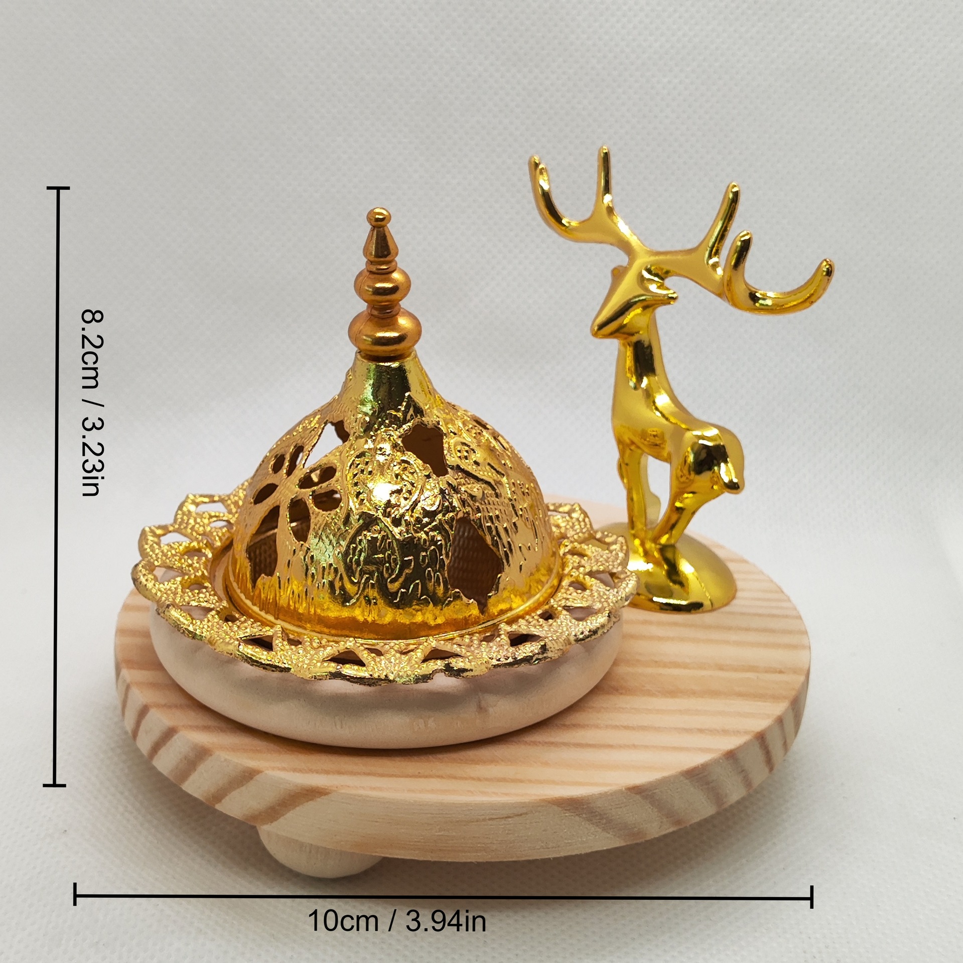 跨境创意中东阿拉伯木座金属站鹿金塔香炉厂家原创详情1