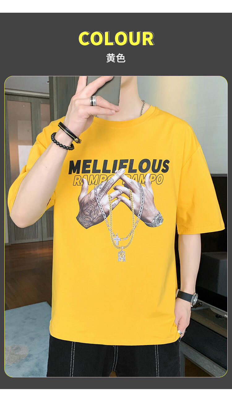 短袖t恤男士夏季潮流休闲半袖体恤宽松打底衫内搭印花潮牌男装详情15