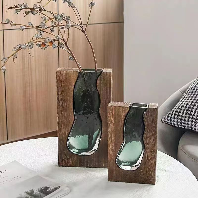 Wholesale of new Chinese-style solid wood glass vases, home designer decoration, home and hotel ornaments, high-end soft furnishings pic 9