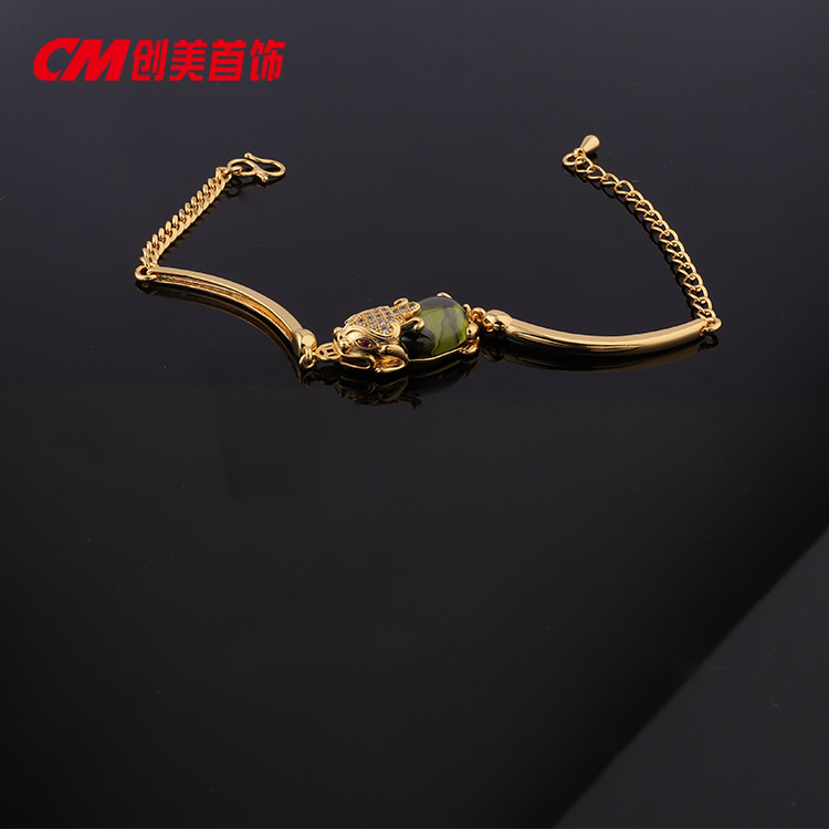 Chuangmei Jewelry Amazon cross-border European and American imitation sapphire bracelets, emerald-plated 24K gold PI Xiu bracelets for women pic 6