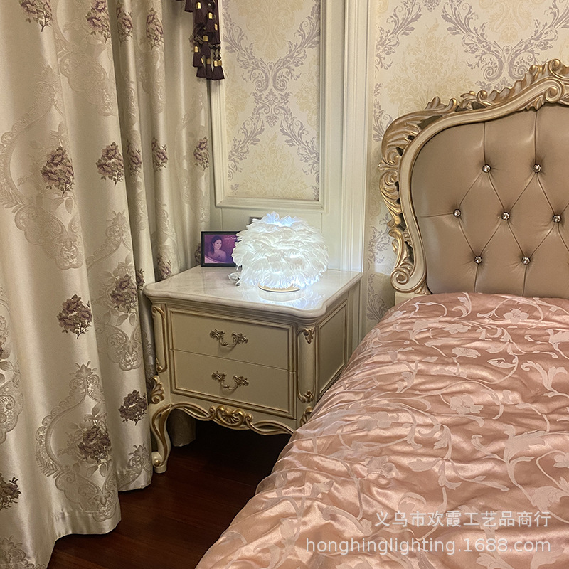 USB charging feather table lamp for bedroom, simple, modern and creative Nordic style, warm and romantic wedding bedside lamp pic 15