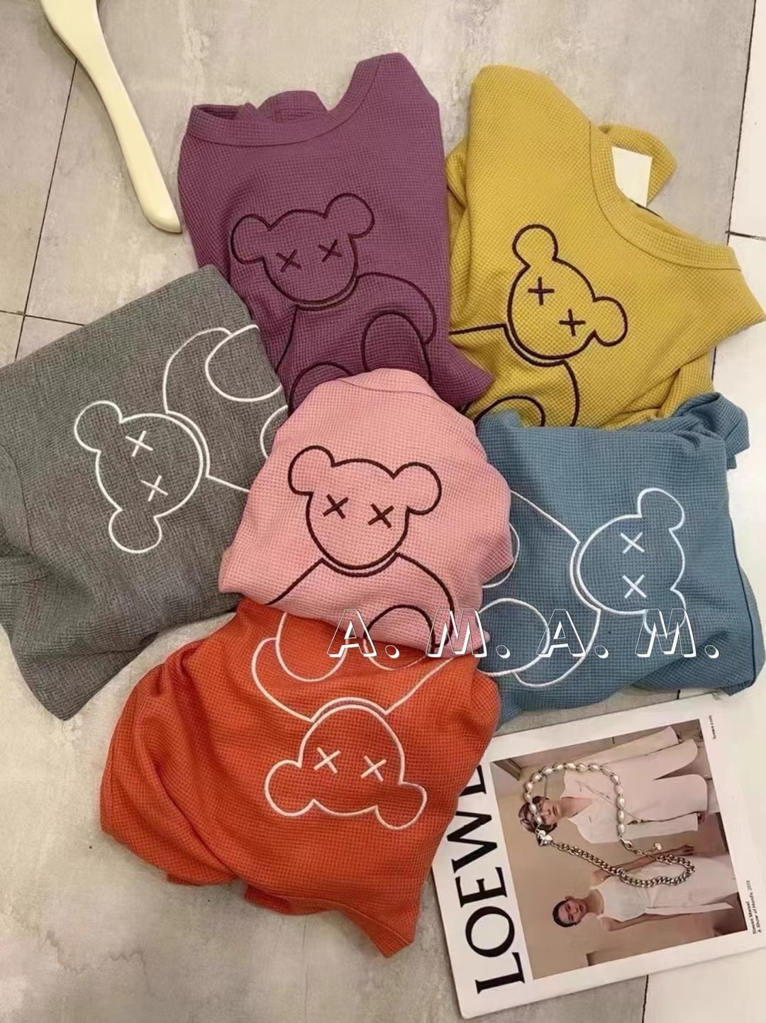 Waffle Bear Set 2022 New Fashion Embroidered outerwear, home wear, short-sleeved, trendy shorts, two-piece set for women pic 2