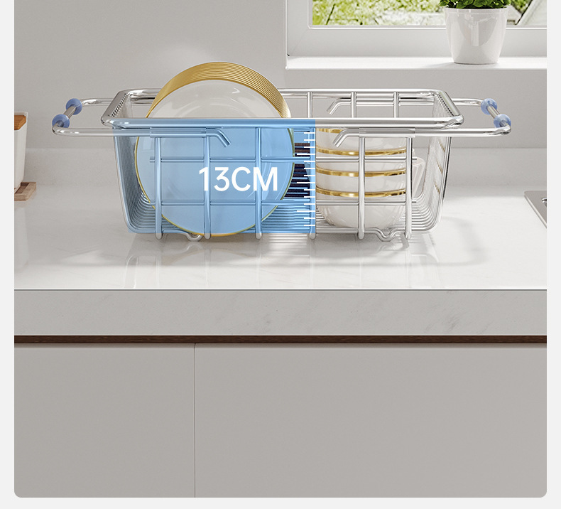Kitchen sink, washing basin, retractable storage rack, stainless steel sink, draining basket, dish storage rack, kitchenware pic 20
