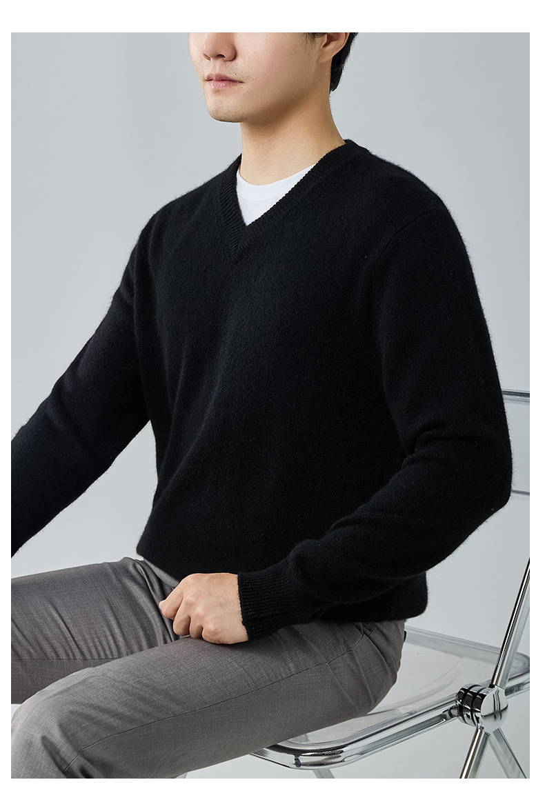 Cashmere men's thickened V-neck cashmere sweater, knitted sweater, winter business casual warm solid color inner layer base layer pic 21