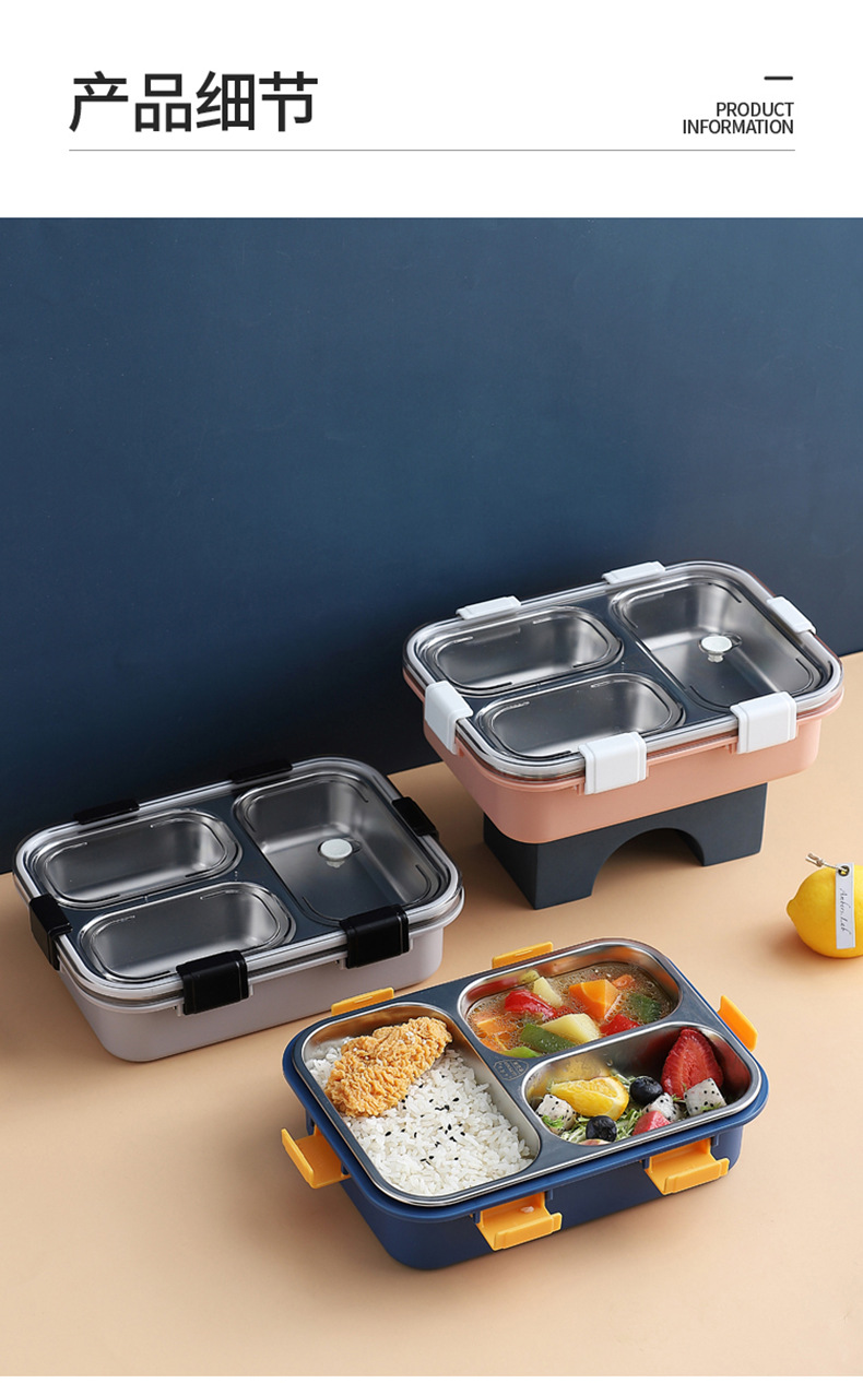 304 stainless steel portable lunch box, office worker lunch box, sealed compartments, anti-odor-mixing lunch box pic 12