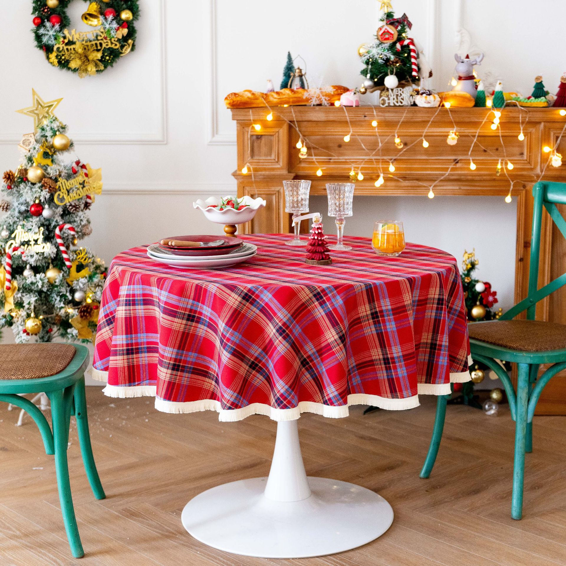 Tablecloth, coffee table, cotton and linen decorative table, ins style best-selling rectangular retro dining table, festive red Christmas checkered pic 17