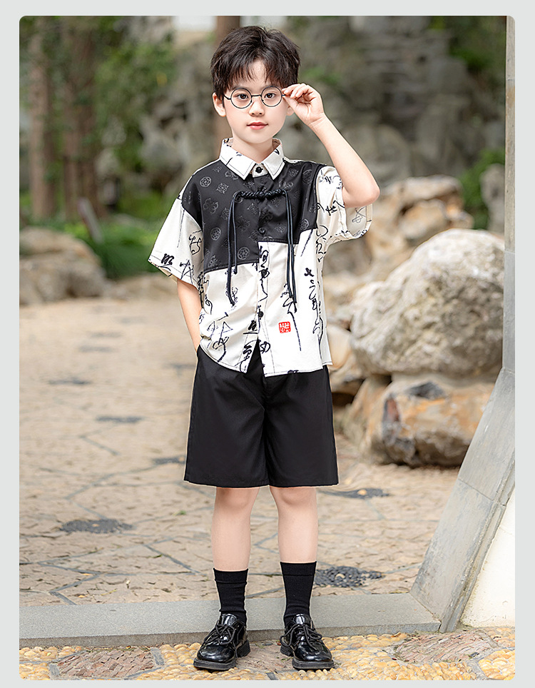 国潮男童古风汉服千字文短袖儿童新中式唐装男孩详情15