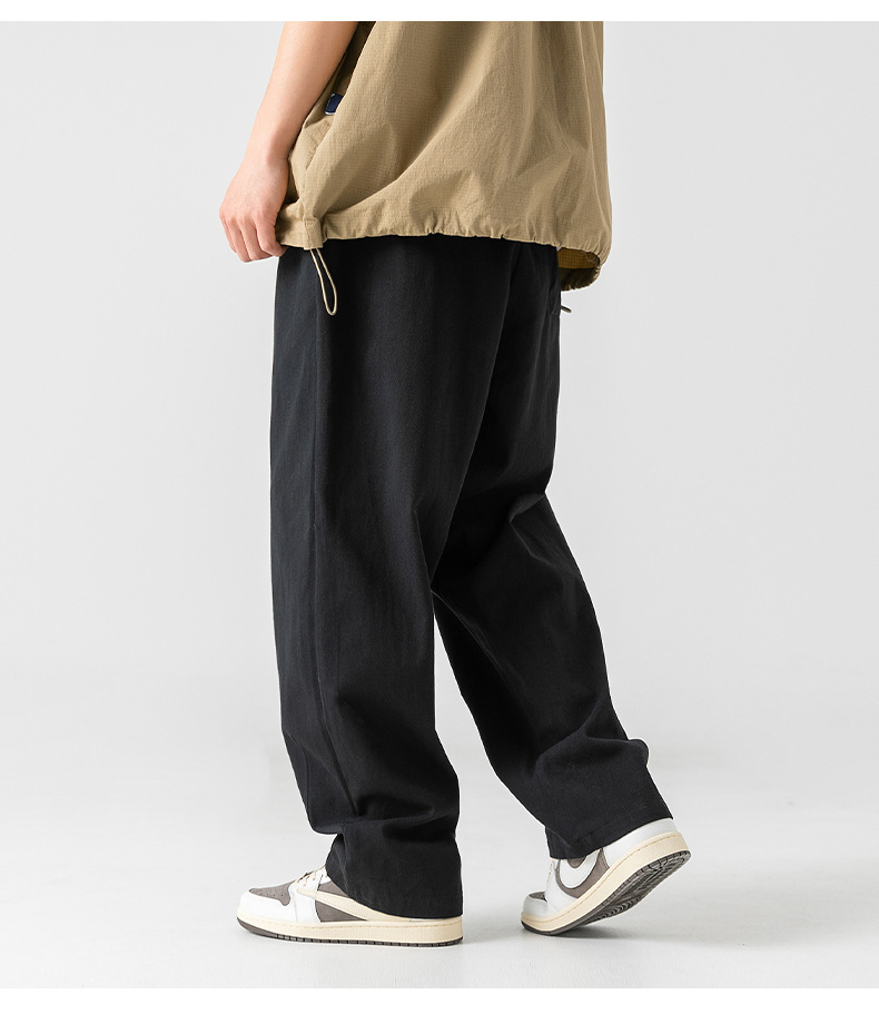Japanese-style pure cotton casual pants for men in spring 2024, featuring a retro double pleated design and versatile long pants for men pic 16