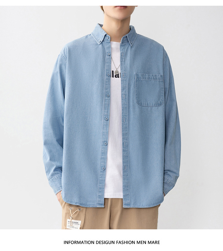 牛仔衬衫长袖男士帅气复古工装衬衣薄款日系休闲牛仔衣外套男款潮详情31
