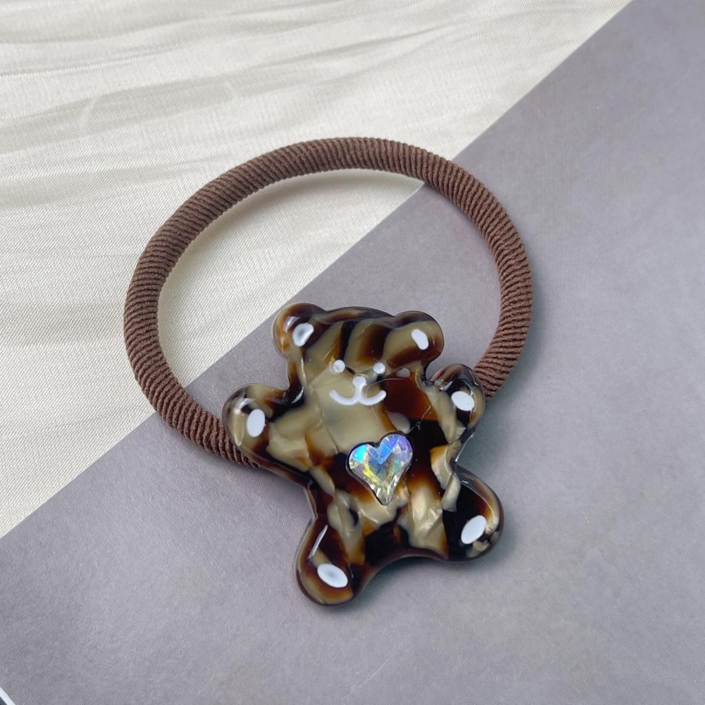 Cute cartoon bear heart diamond-encrusted hair tie long hair, colorful elastic hair tie for girls, new style for girls in 2023 pic 9