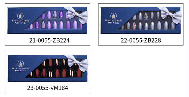24-piece pointed-head bride wearing nail jewelry, false nail patches, scallion powder with diamonds and adhesive back nail patches gift box toolkit pic 8