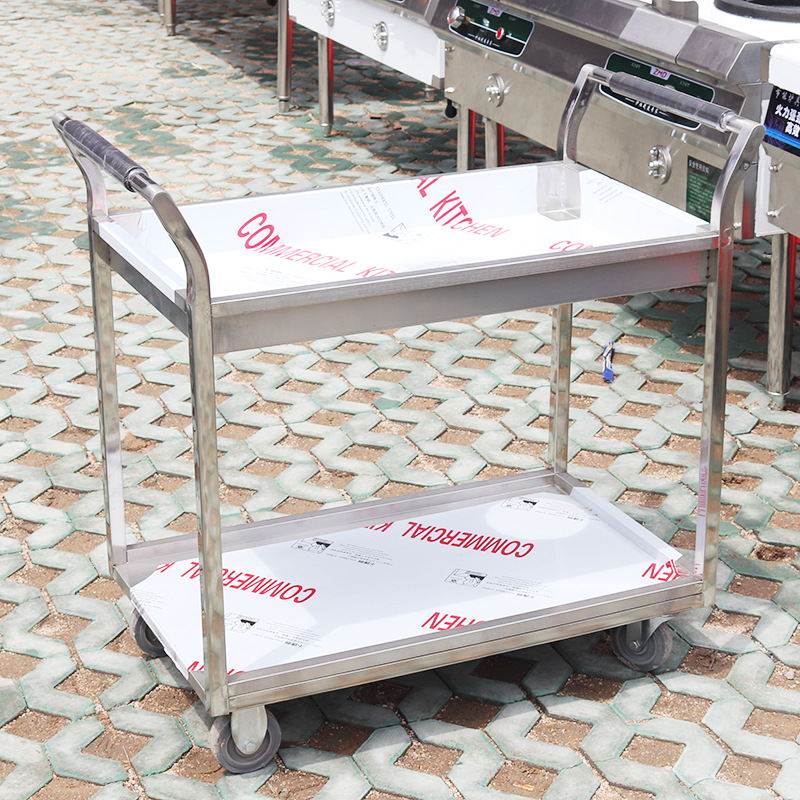 Two-layer stainless steel food trolley, small trolley, restaurant kitchen serving mobile trolley, hotel trolley, stainless steel trolley, food delivery trolley, cafeteria, restaurant, hotel supplies pic 8