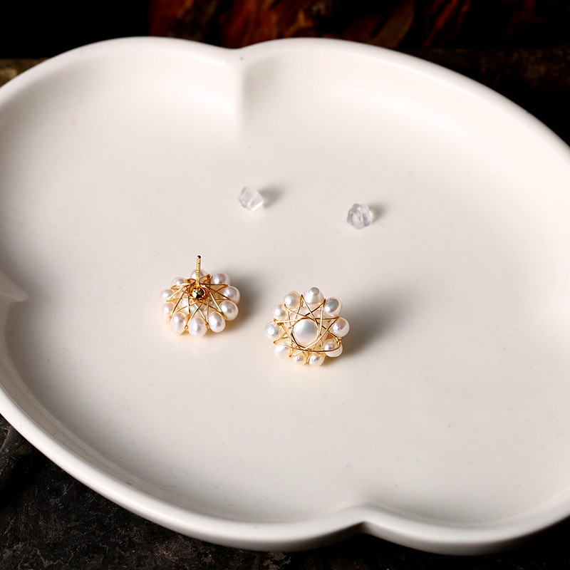 Natural freshwater pearl earrings, small pearl star-shaped stud earrings, 14K gold-plated S925 silver needle earrings, stud earrings for women pic 8