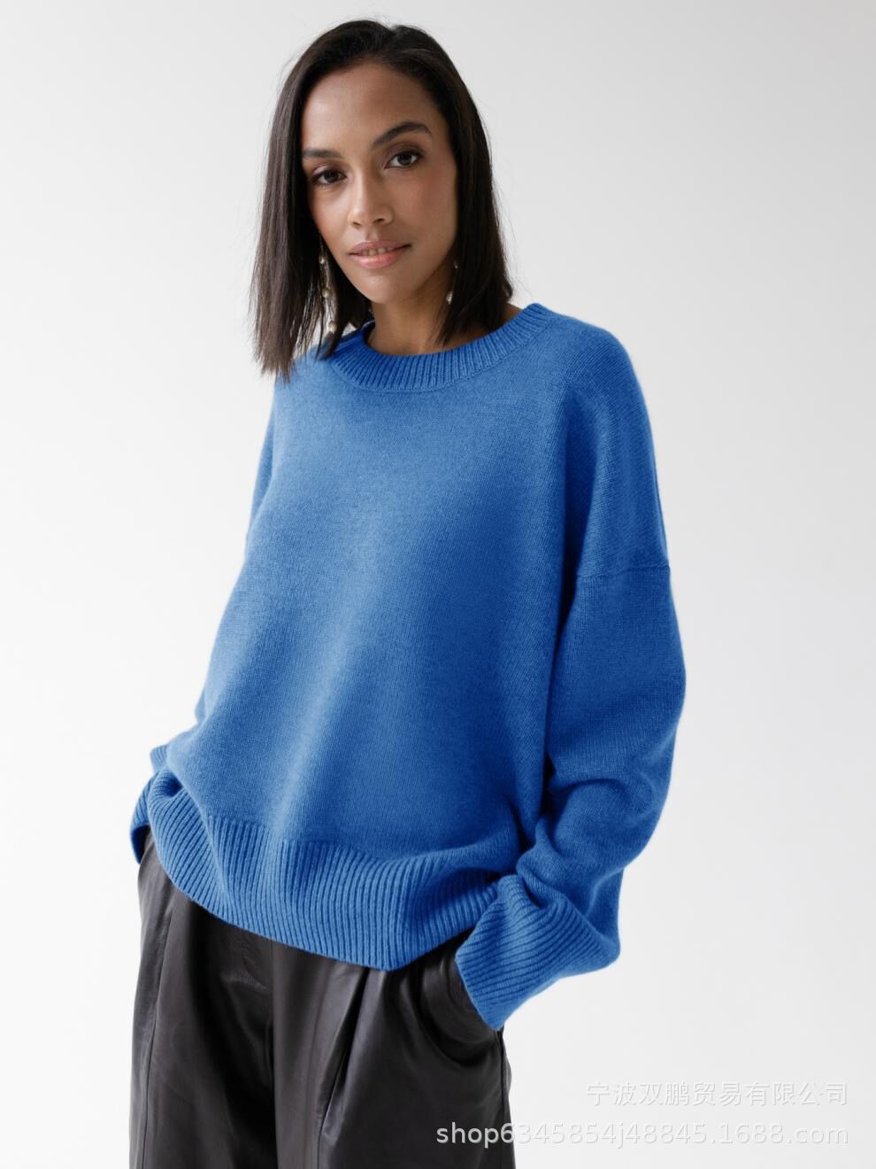 秋冬跨境俄罗斯爆款女装针织衫圆领纯色宽松毛衣欧美详情20
