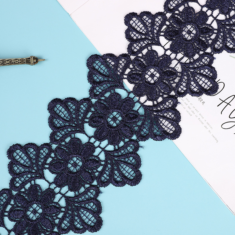 Exquisite embroidered lace, a bestseller for foreign trade, water-soluble lace, polyester barcode, navy blue, double-sided cutout clothing accessories pic 2