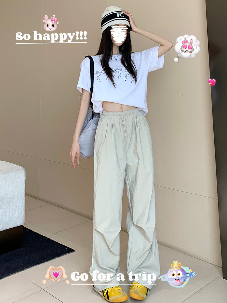 2024夏季新美式降落伞宽松慵懒黑色休闲裤小个子直筒速干工装裤女详情1