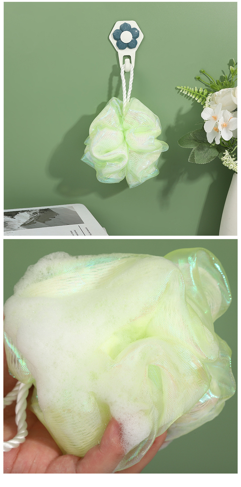 家用浴室沐浴球 双层套色起泡搓澡浴球卫生间洗澡浴花简约搓澡球详情13