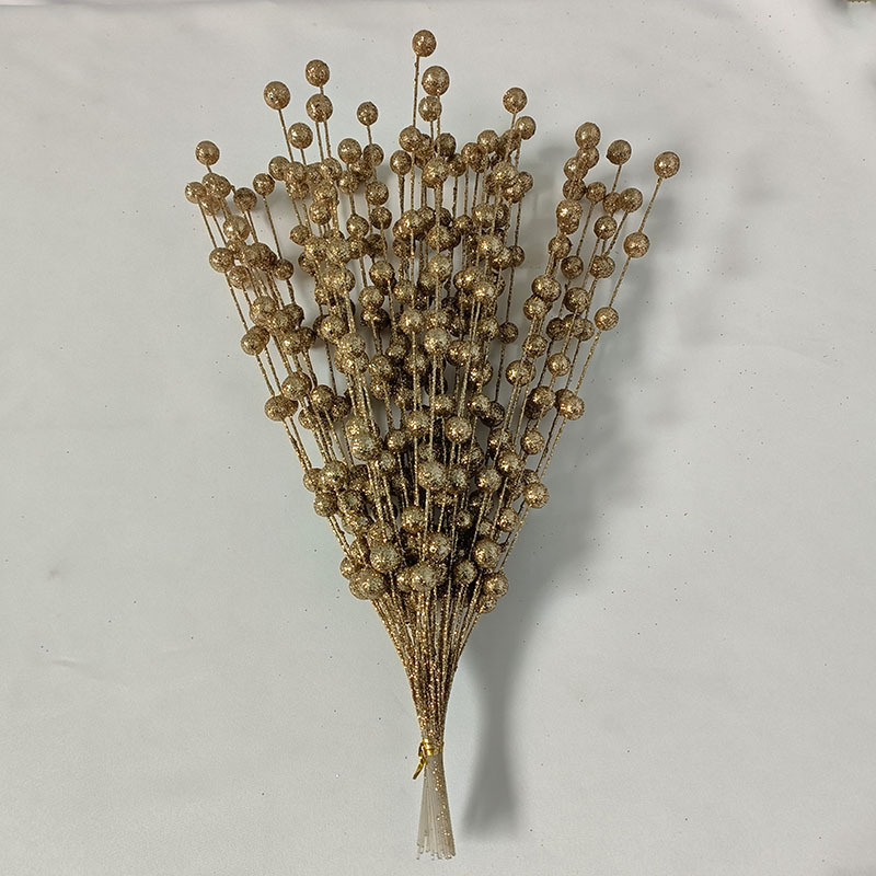 圣诞装饰仿真金粉浆果开心果金粉球把束假花酒店婚庆装饰红果跨境详情9