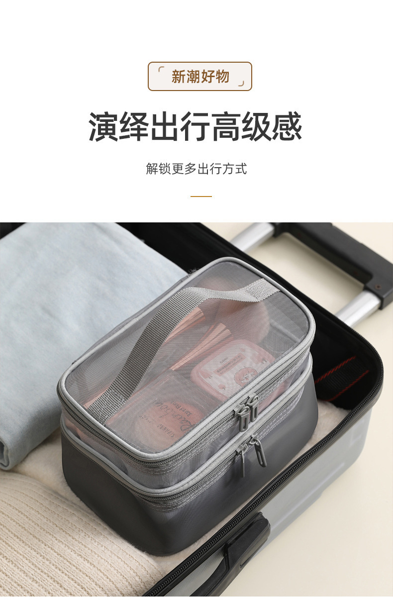 跨境现货新款手提包化妆包便携式透明大容量双层网纱洗漱收纳包袋详情11
